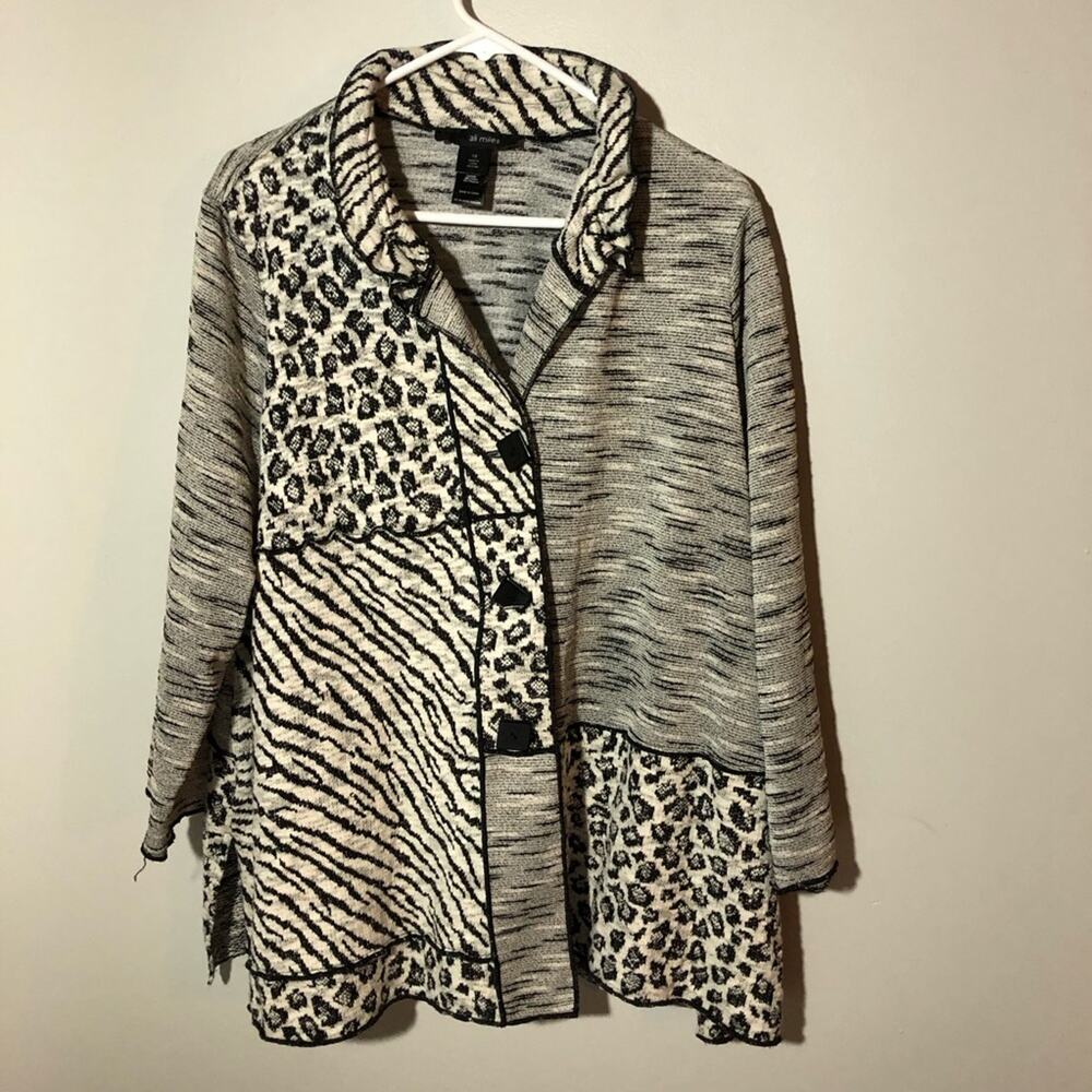 Ali Miles animal print patchwork black white button up light jacket womens 1X